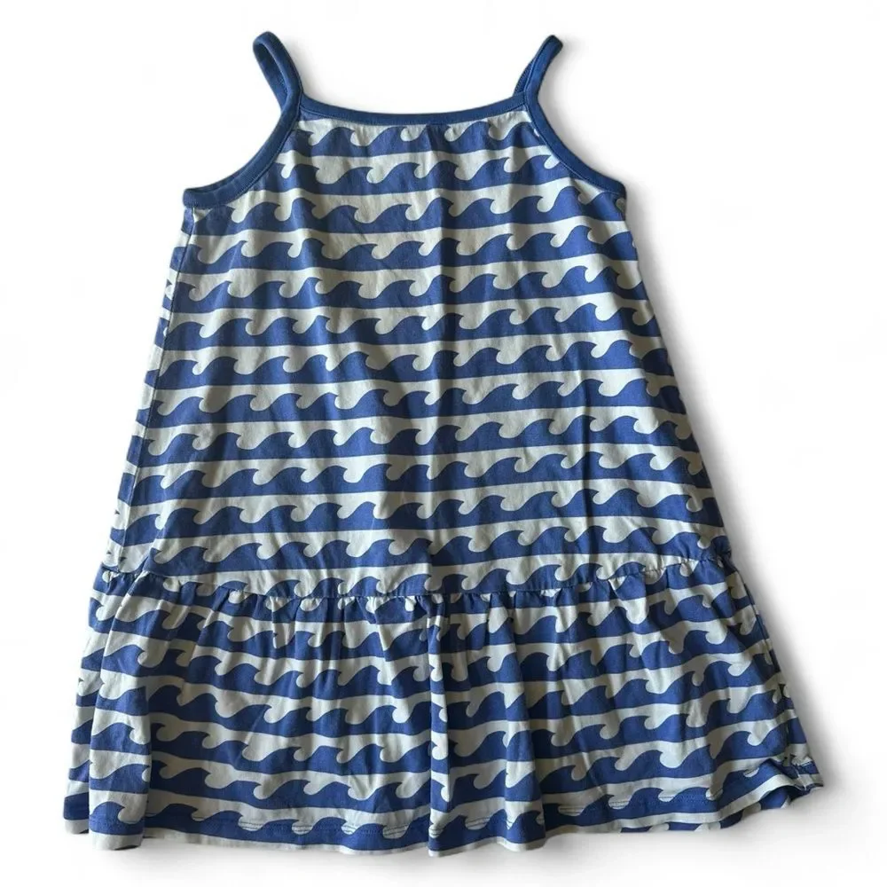 Hanna Andersson Blue White Wave Print Tank Dress Girls Size 120 6-7 Sundress